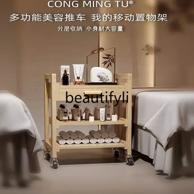 أداة رف خاصة بثلاث طبقات من الخشب الصلب متعددة الوظائف لصالونات التجميل مع درج لصالون الشعر #4