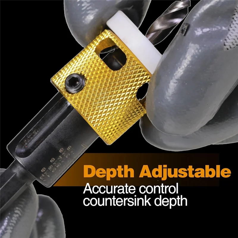 ABRB-1/8x3/8 Polegada brocas de escareador com ponta de carboneto com parada de profundidade de baixa fricção, broca escareadora de haste hexagonal de 1/4 Polegada