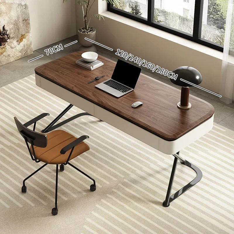 WWSimple escritorio moderno hogar estudio y dormitorio escritorio sillín cuero madera maciza chapa de Juglans Regia