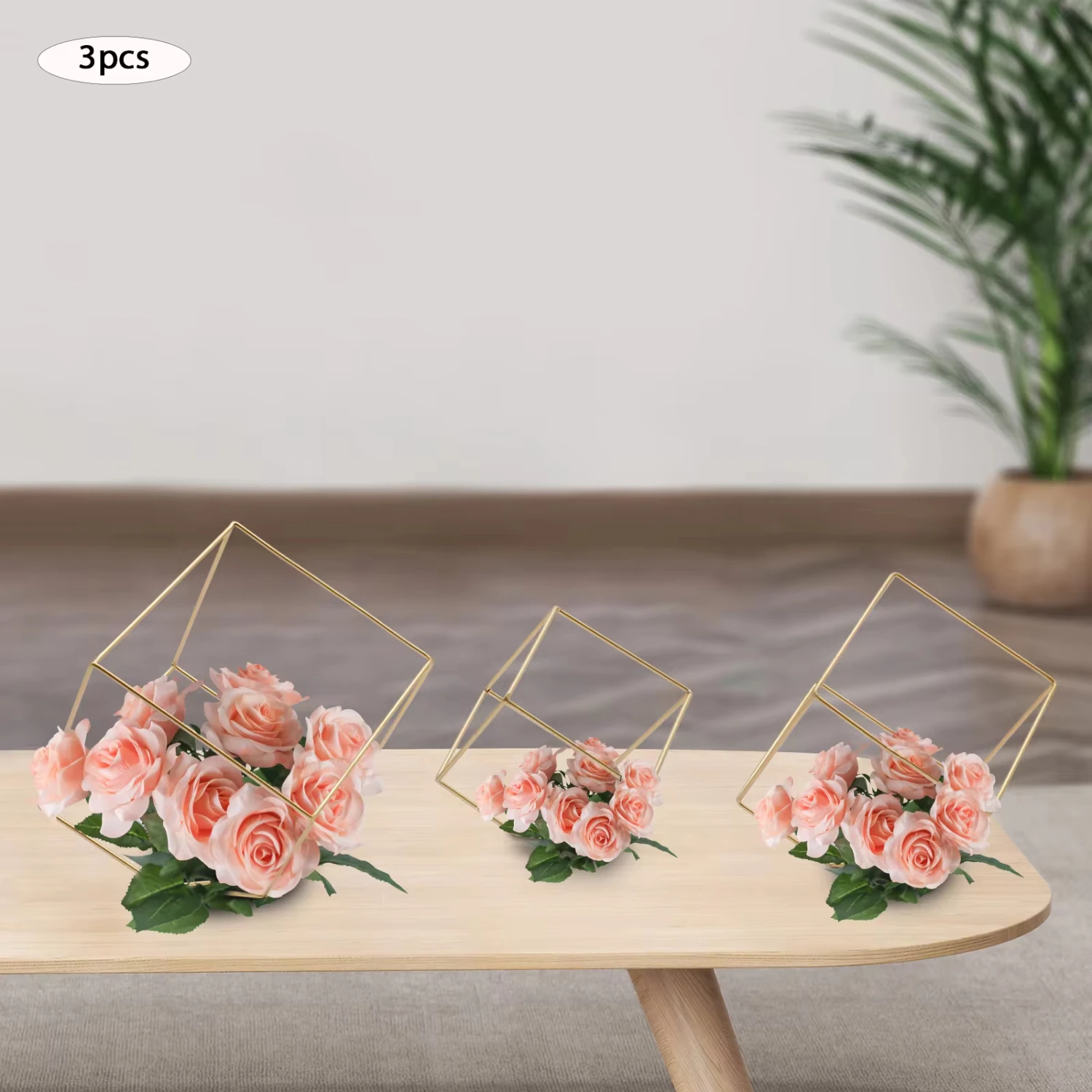 

3pcs Gold Geometric Iron Flower Vase Stand for Wedding, Party, Garden Venue Decor - Perfect for Artificial Flowers, Faux Flowers