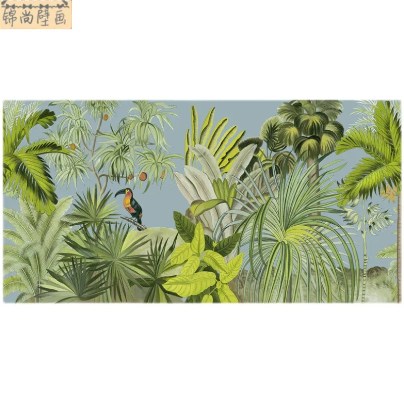 منتجات مخصصة ثلاثية الأبعاد جنوب شرق آسيا ورق حائط على شكل أوراق الموز حيوان حائط الخلفية غابة المطيرة الاستوائية النباتات الخضراء فندق جدارية