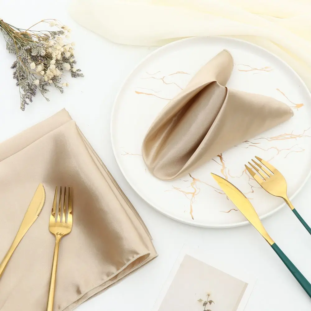 1/8PCS Hemmed Washable Soft Luxury Handkerchief Dinner Decor Wedding Table Cloth Faux Satin Cloth Square Table Napkins