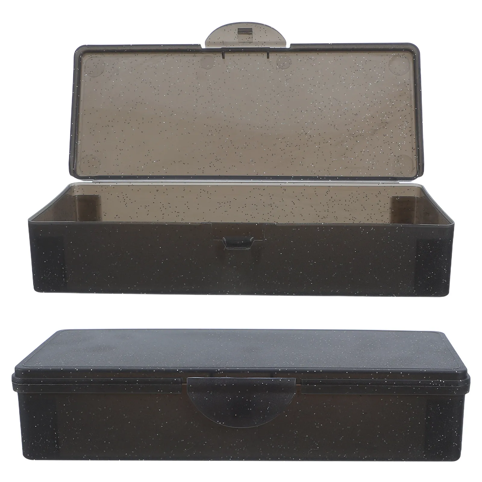 2Pcs Plastic Pencil Case Black Hard Cover Large Capacity Rectangular Pencil Box for School Supplies Office Students Storage