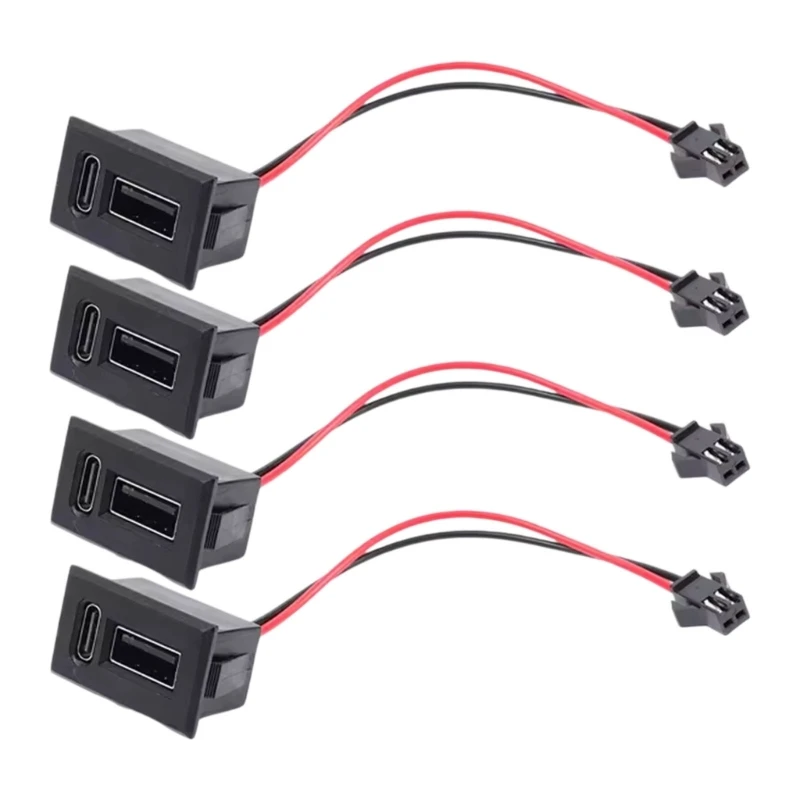 Dashboard Panel USB Power Port Set, USB C and USB A, Pack of 4 Black for Charges