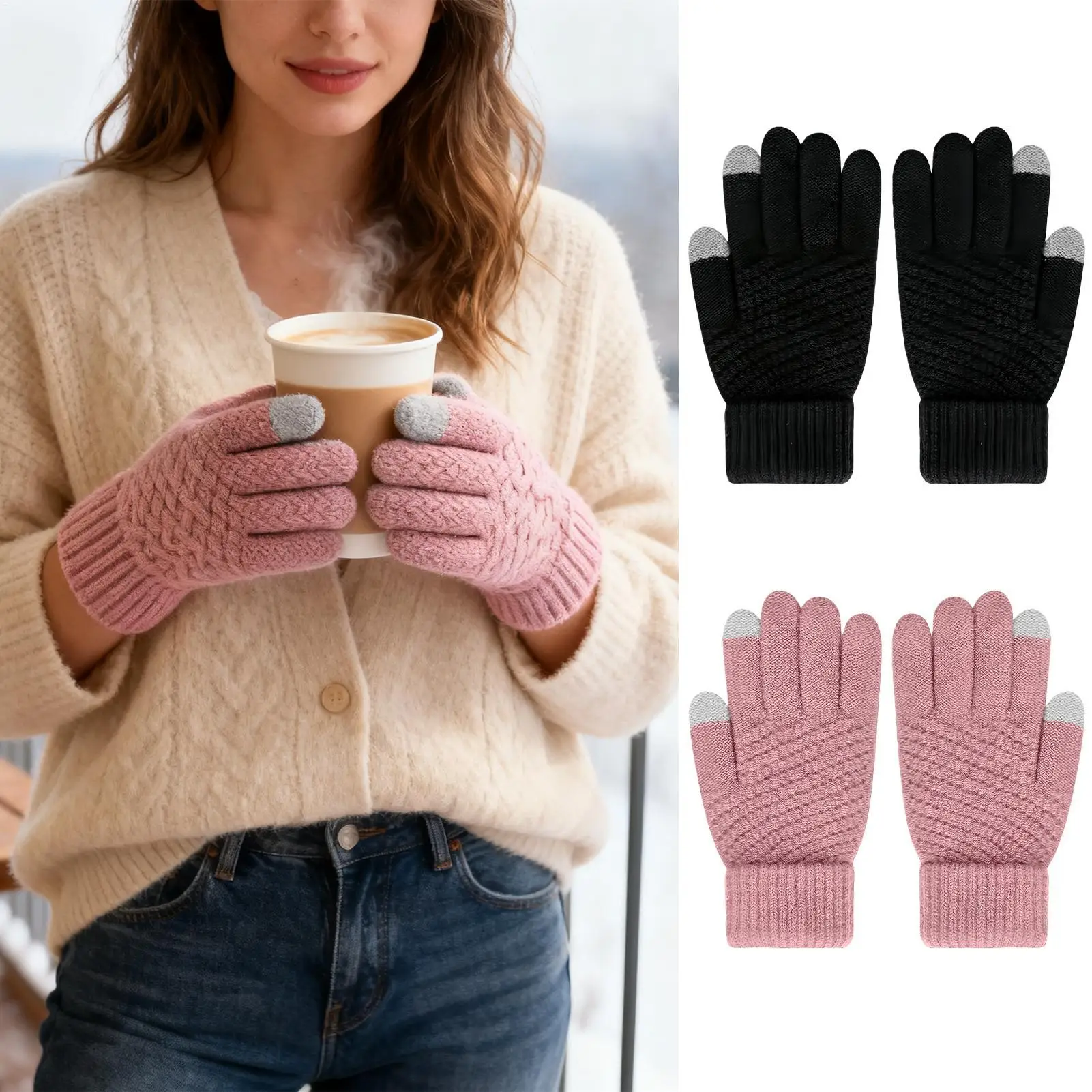 قفازات شتوية حرارية ناعمة تعمل باللمس قفازات ركوب الدراجات الشتوية للنساء بطانة دافئة لتشغيل الرياضة والقيادة وركوب الخيل والتخييم