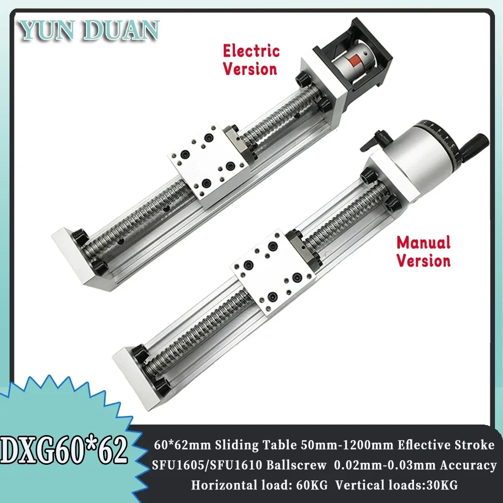 

60mm Width Single Linear Guide Electric handwheel Sliding Table SFU1605/1610 BallScrew 50-1200mm Linear Actuator XYZ Axis CNC