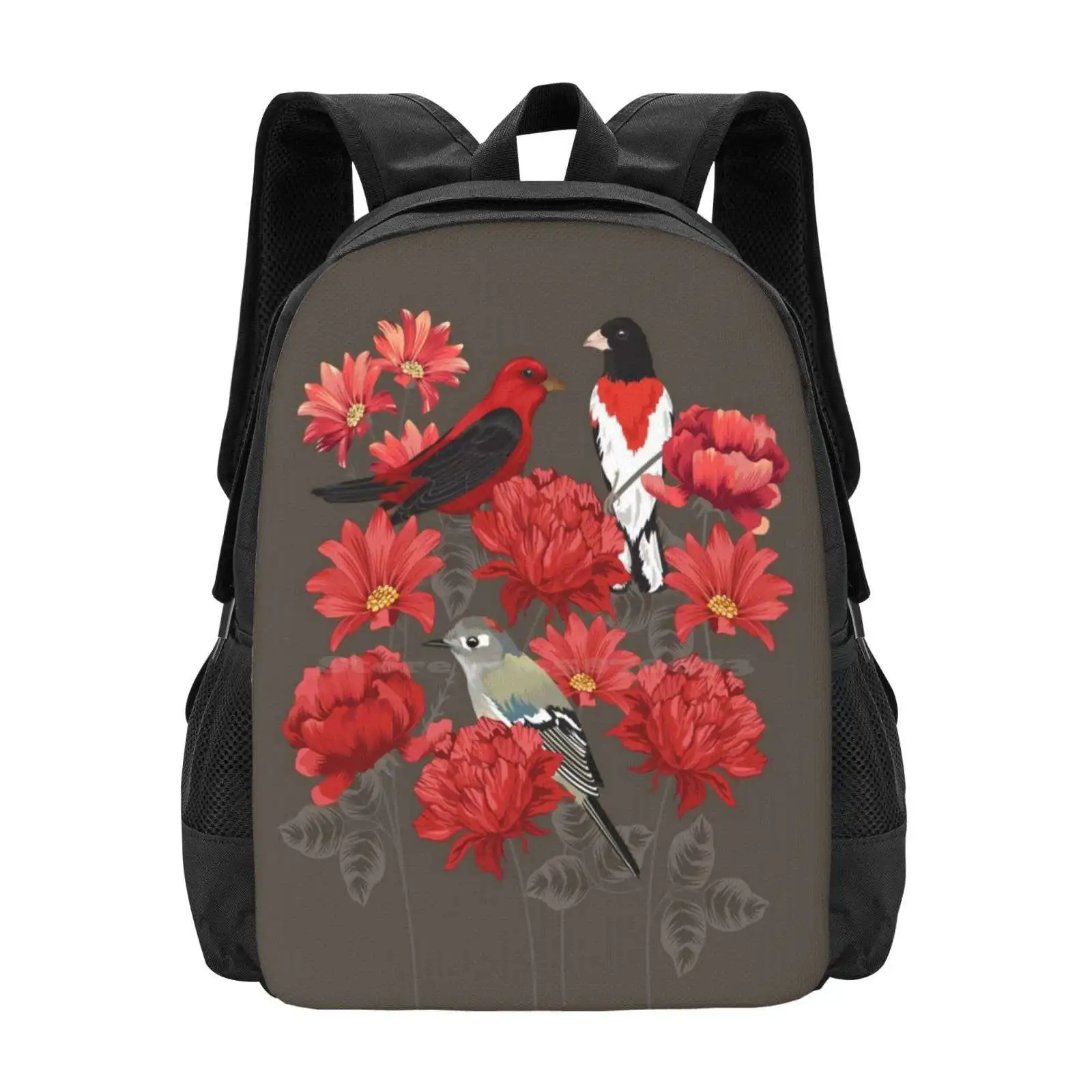 Birds And Roses Backpacks For School Teenagers Girls Travel Bags Birds Roses Scarlet Tanager Rose Breasted Grosbeak Ruby