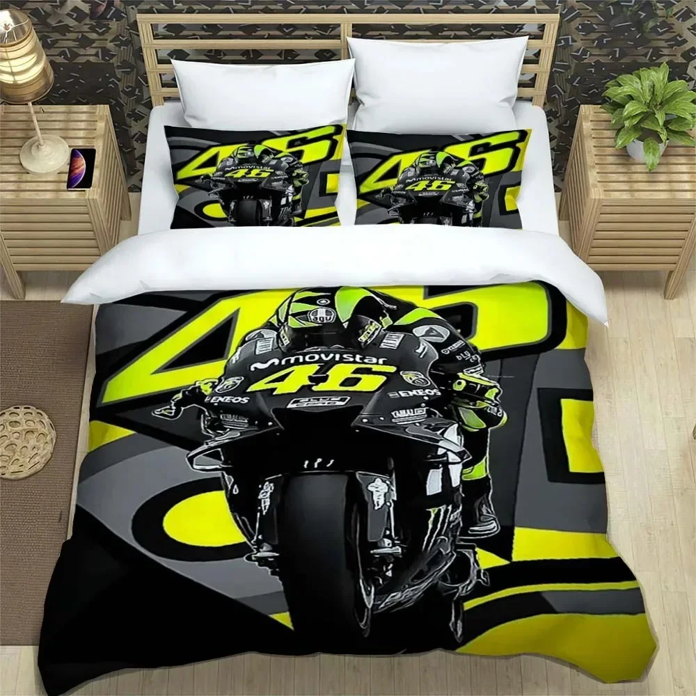 3D Print Digital Motorcycle Fleet VR-46 Pattern Quilt Cover With Pillowcases Microfiber Bedding Set Twin Full Queen King