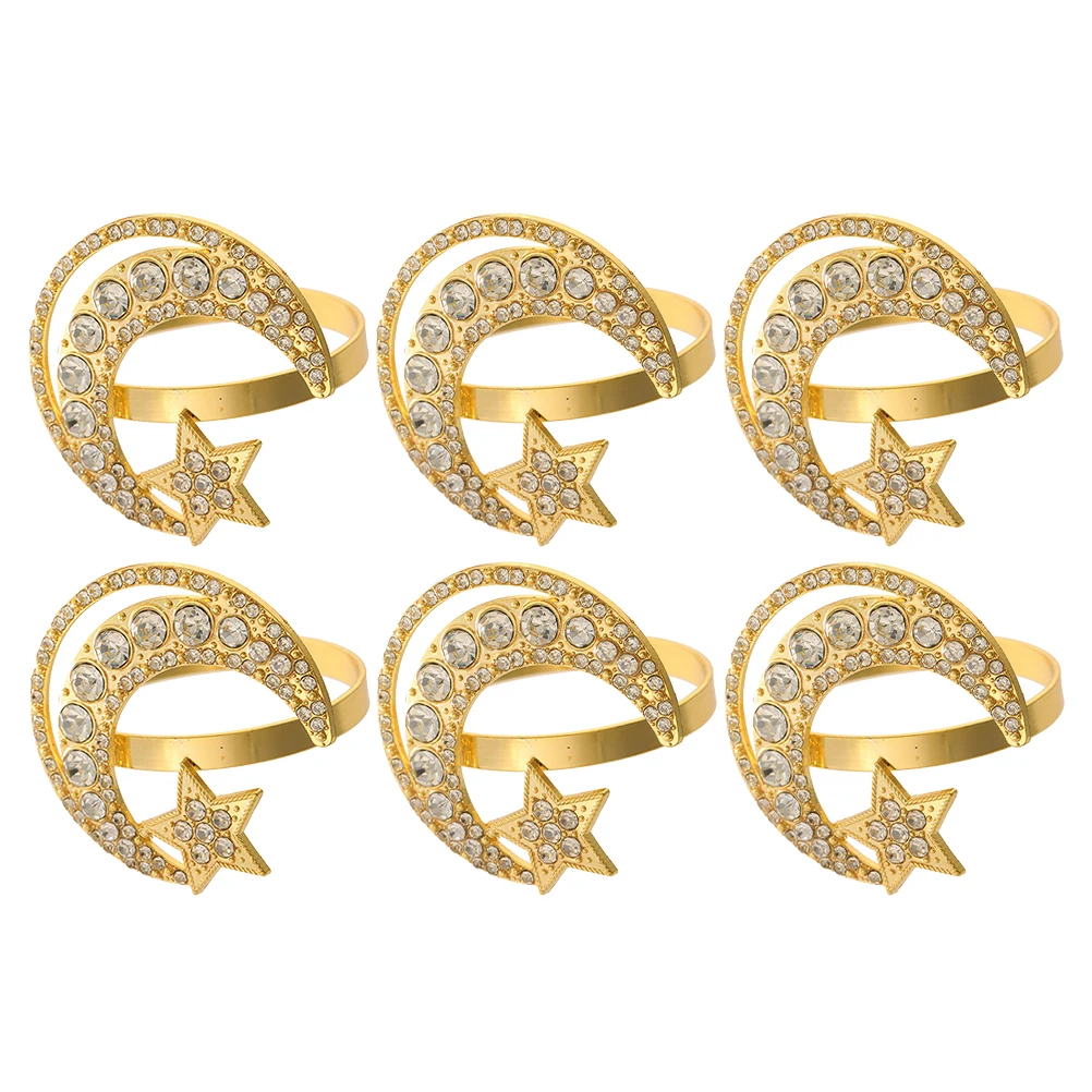 

6 Pcs Star Moon Diamond Napkin Buckle Napkins Holder Metal Golden Rings Decors Holders Rhinestones Ornament Banquet