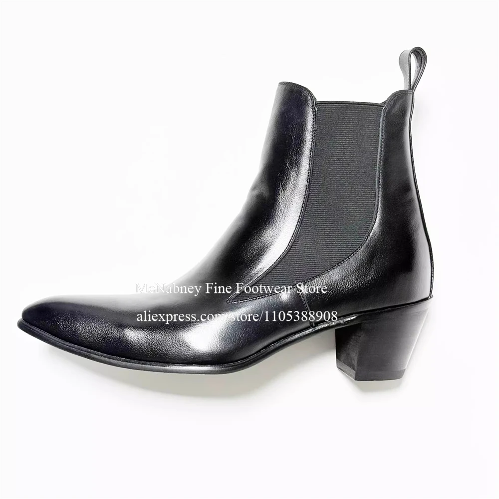 

Leather Chelsea Ankle Boots Slip on Elastic Side Panel Pointed Toe Men Dress Boots for Formal Casual Office Date Plus Size
