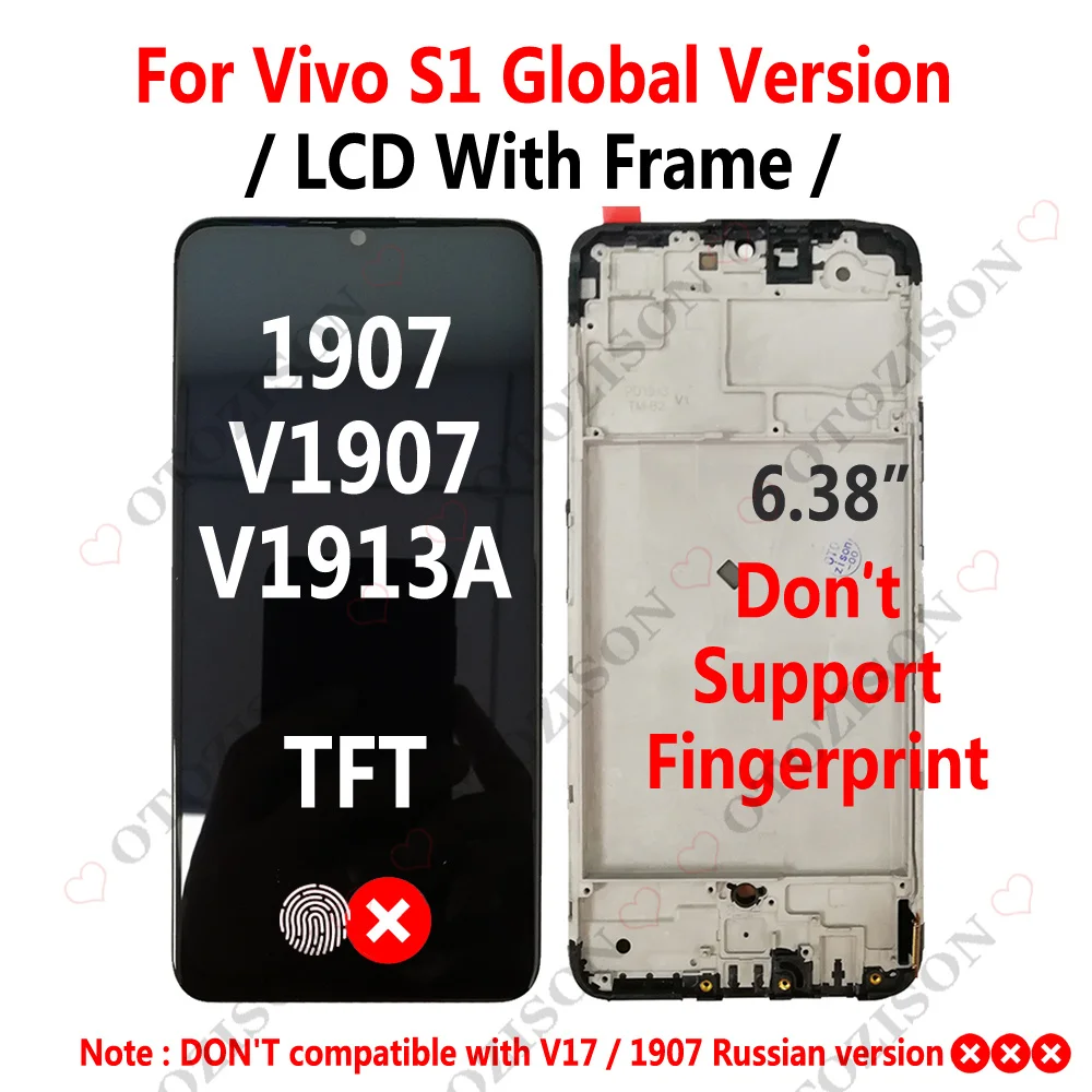 AMOLED LCD With Frame For Vivo S1 LCD Screen Global Version 1907