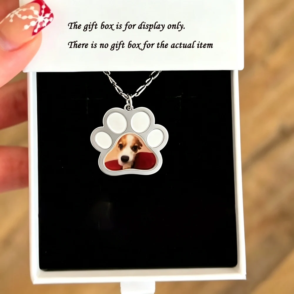 Personalized Pet Paw Colors Print Photo Necklace Stainless Steel Custom Dog Cat Paw Pendant For Pet Lovers Memorial Jewelry Gift view 2