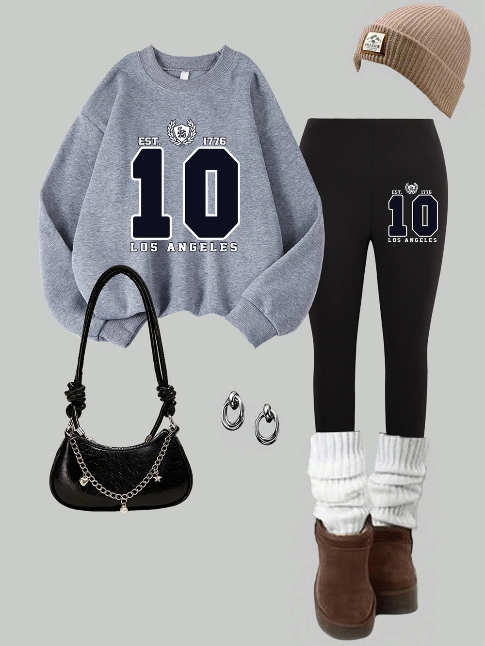 2 pezzi donna città degli Stati Uniti Est 1776 stampa felpe leggings set pile invernale pantaloni con cappuccio termici abbigliamento da jogging di base