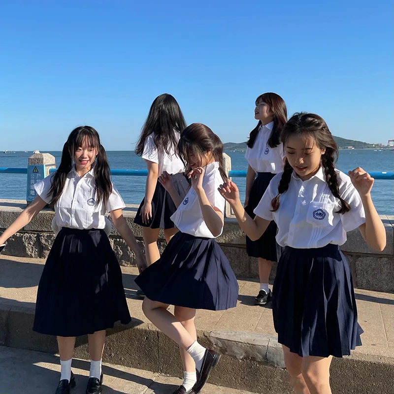 Korean College Uniform Chinese High School Student Jk Seifuku XS-3XL Girl Uniforms Set Navy Pleated Skirts Clothes Japanese