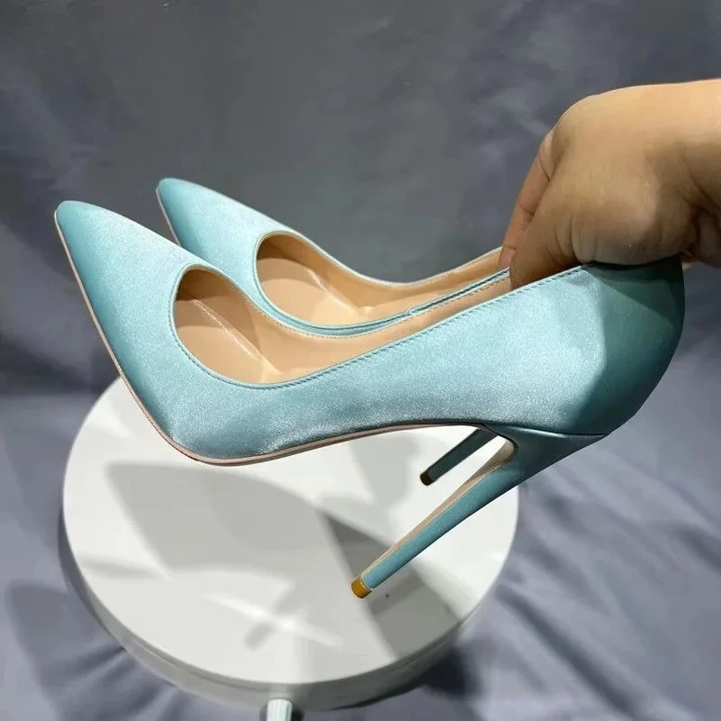 

Tikicup Satin Silk Women Sexy Pointy Toe Slip On High Heel Elegant Women Pumps Stilettos Dress for Wedding Party Christmas Gift