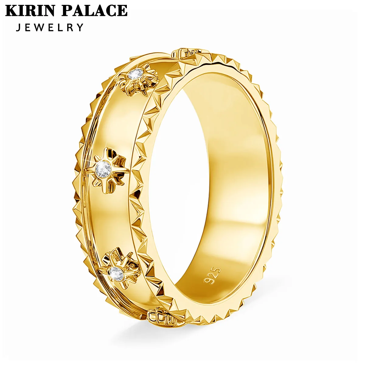 

925 Sterling Silver 18K Gold Plated Ring VVS1 Moissanite*10 Spike Texture Star for Women Fashion Exquisite Party Jewelry Gifts