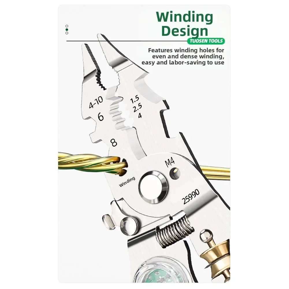 Zusammenklappbare Abisolierzange für elektrische Prüfung, All-in-One-Elektriker-Zange, Abisolierzange, Schneider, Spannungsprüfer, Werkstück