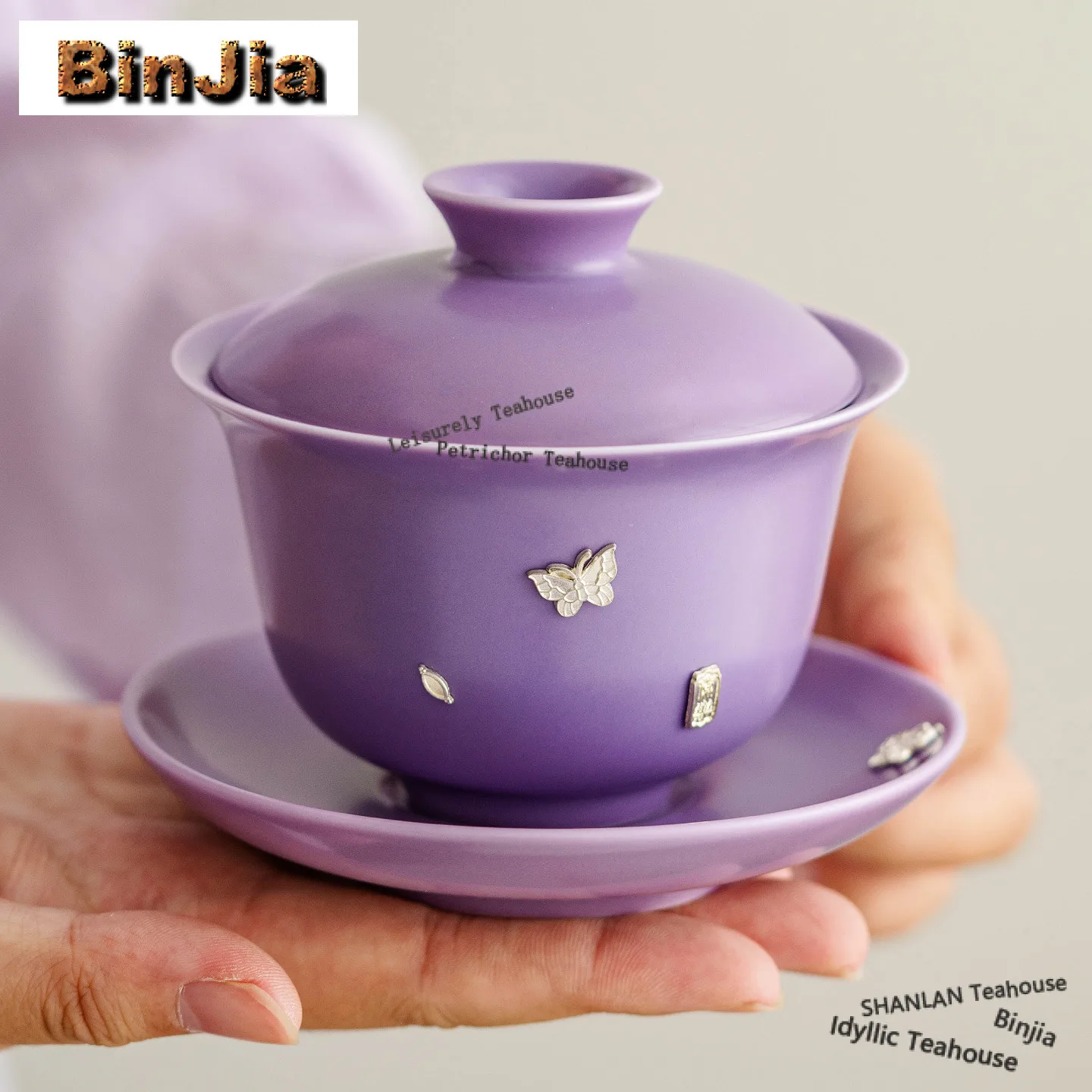 

160 мл Бабочка для ногтей Сиреневый Фиолетовый Гайвань Бутик Чайная варенька Чайная чаша с крышкой Набор Чайник Крышка Чаша Чайные услуги Украшения