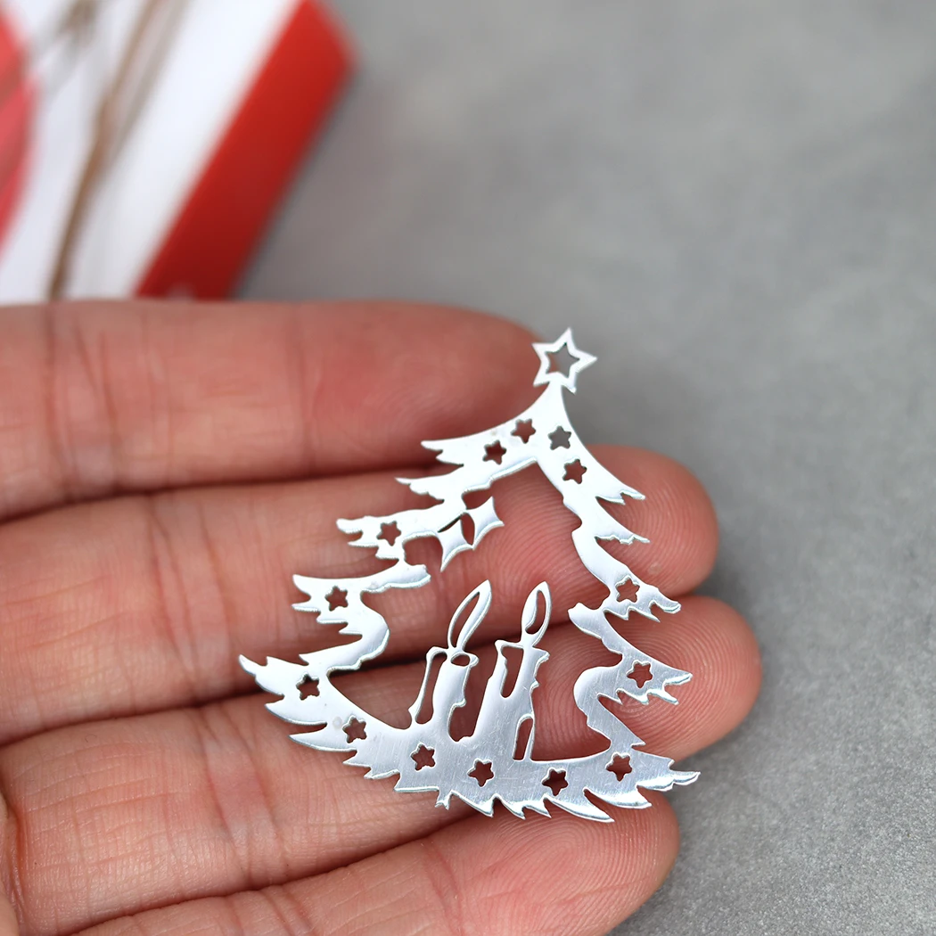 3pcs Candlelight Christmas Tree Stainless Steel Pendant Charms for Jewelry Making DIY Craft Tassels Earrings Necklace Accessory