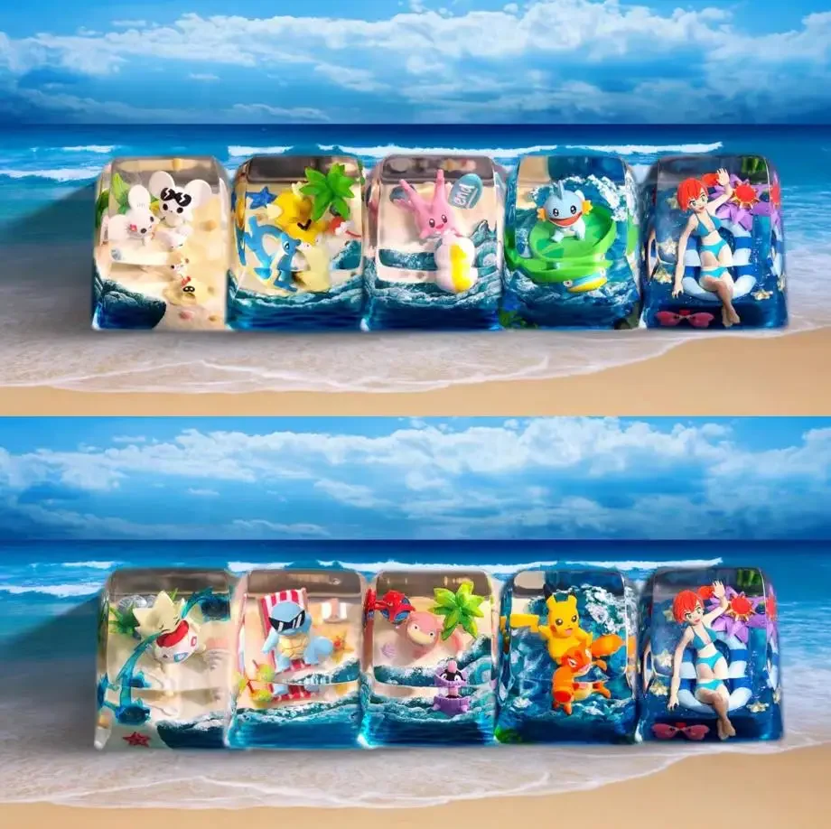 

PTCG Pokemon Keycap Togepi Squirtle Corsola Maushold Mechanical Keyboard Resin Transparent Stereoscopic Keycap Beach Series No.7