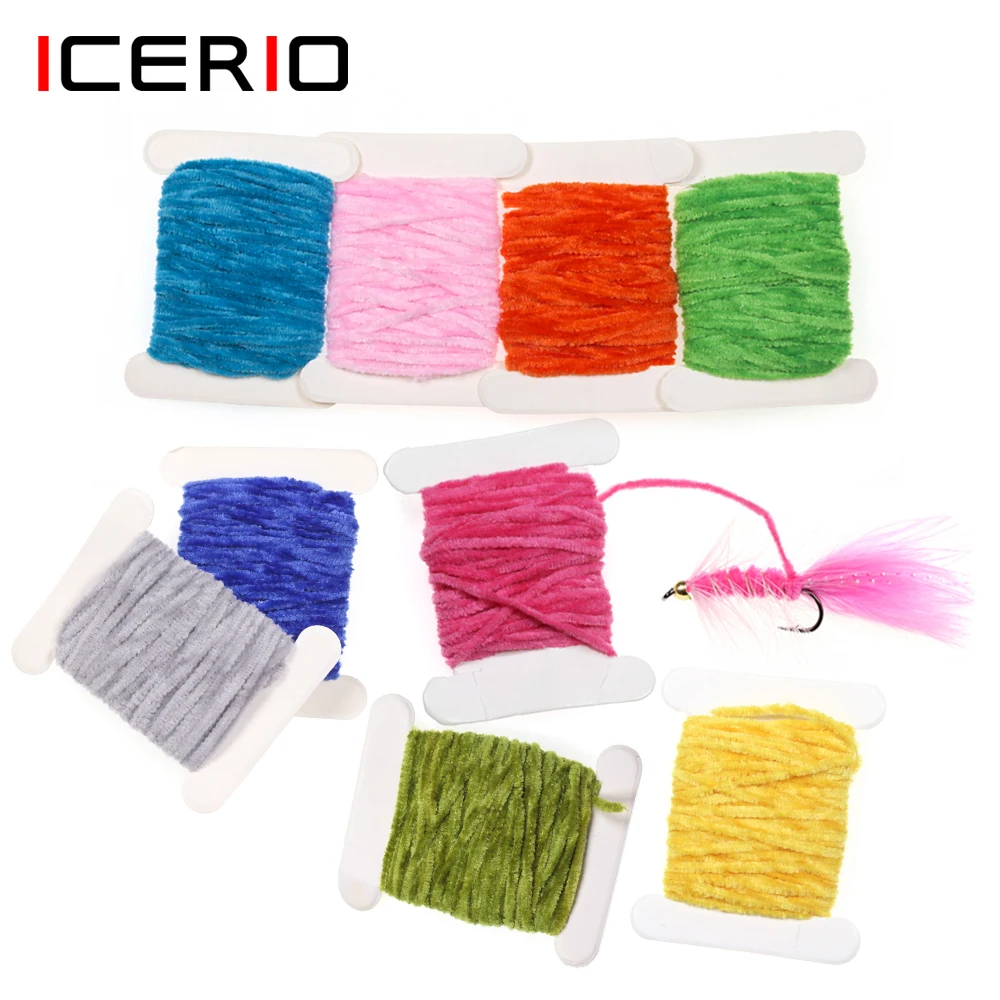 ICERIO 2Cards/10M 2mm 3mm 4mm Fly Fishing Tying Chenllie Yarn for Wolly Bugger Worm Flies Nymph Pattern Leech Streamer Lure Bait