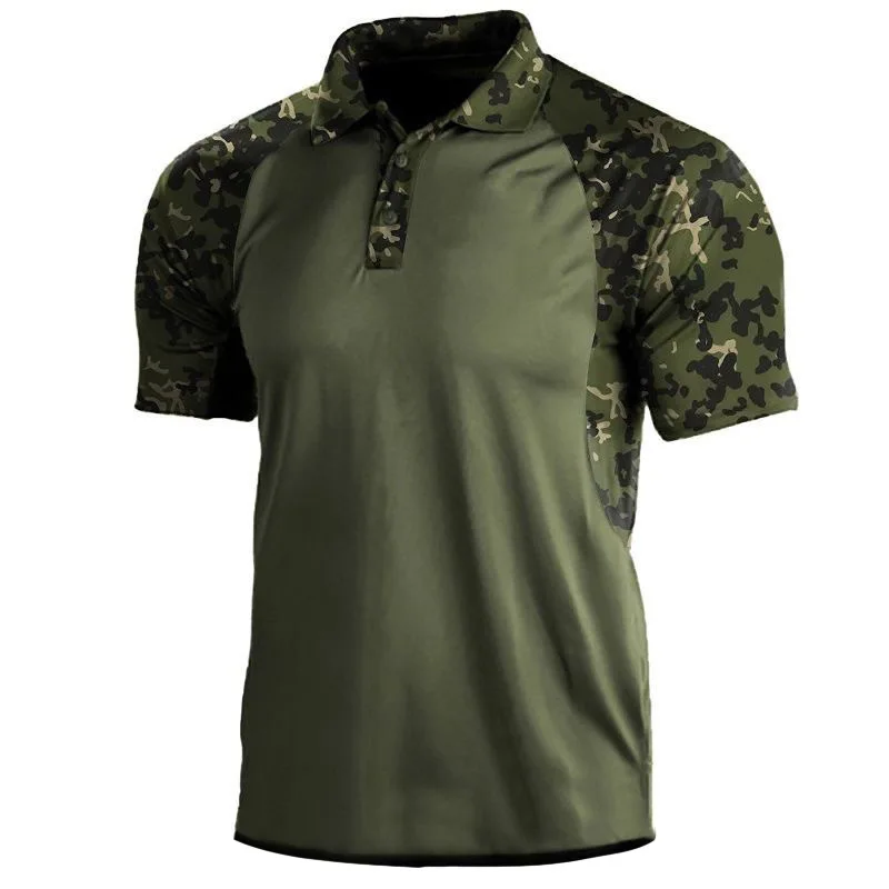 Summer Print Polo Shirts Men Fashion Camouflage Patchwork Short Sleeve Polos Outdoor Sports Fitness Tops Mens Breathable Tees