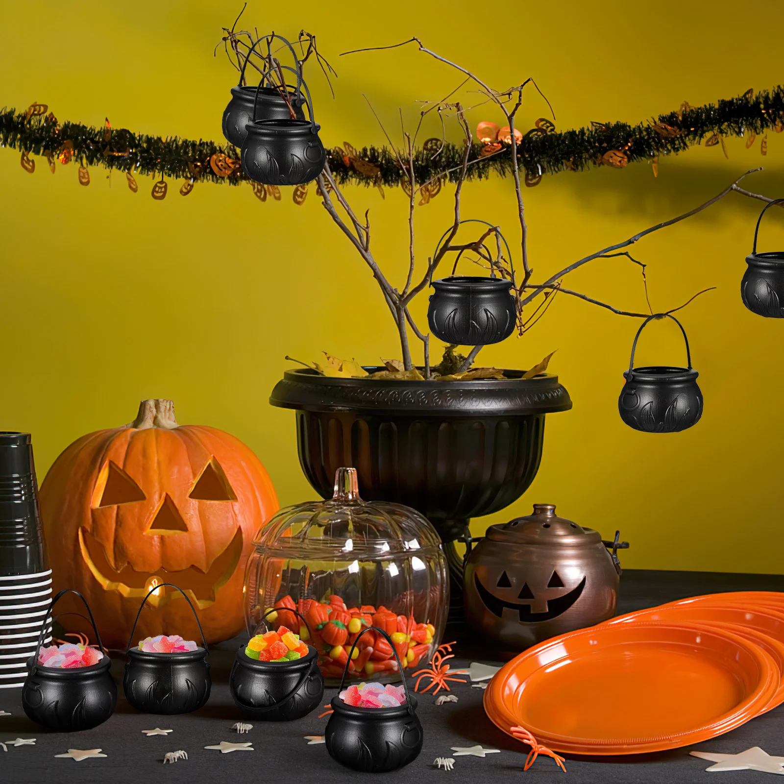 12 Pcs Halloween Black Cauldrons Candy Holder Toys Pumpkin Prop Props Bowls Baby