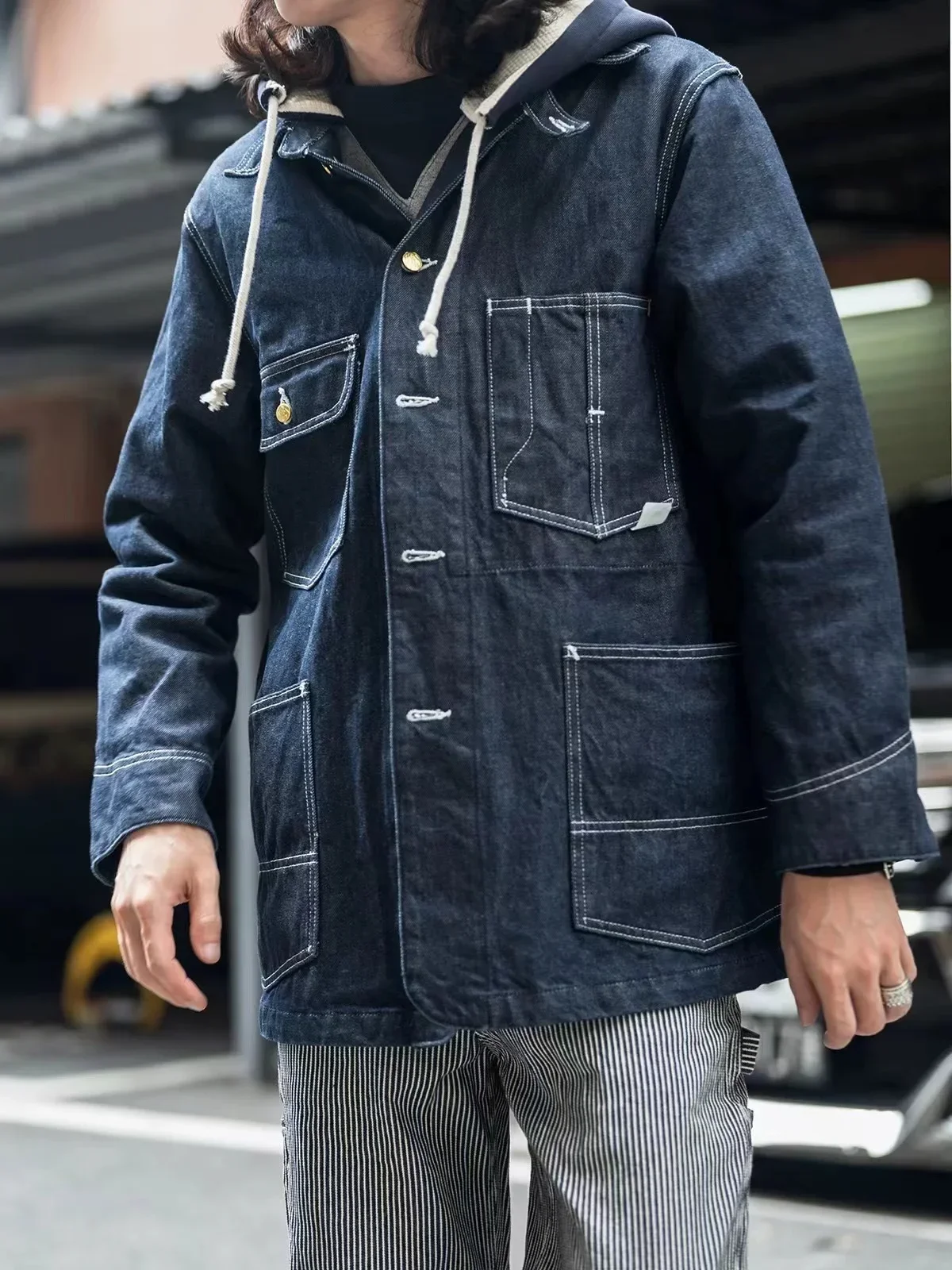 Non Stock Railroad Worker 'Loco' Denim Jacket Heritage Men's Chore Coat in Dark Blue