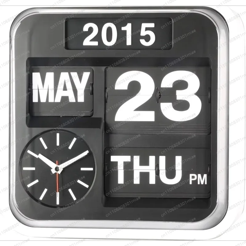 Home Retro Mechanical Page Turning Clock Desktop Personality Automatic Solid Wood Simple Light Luxury Art Decoration
