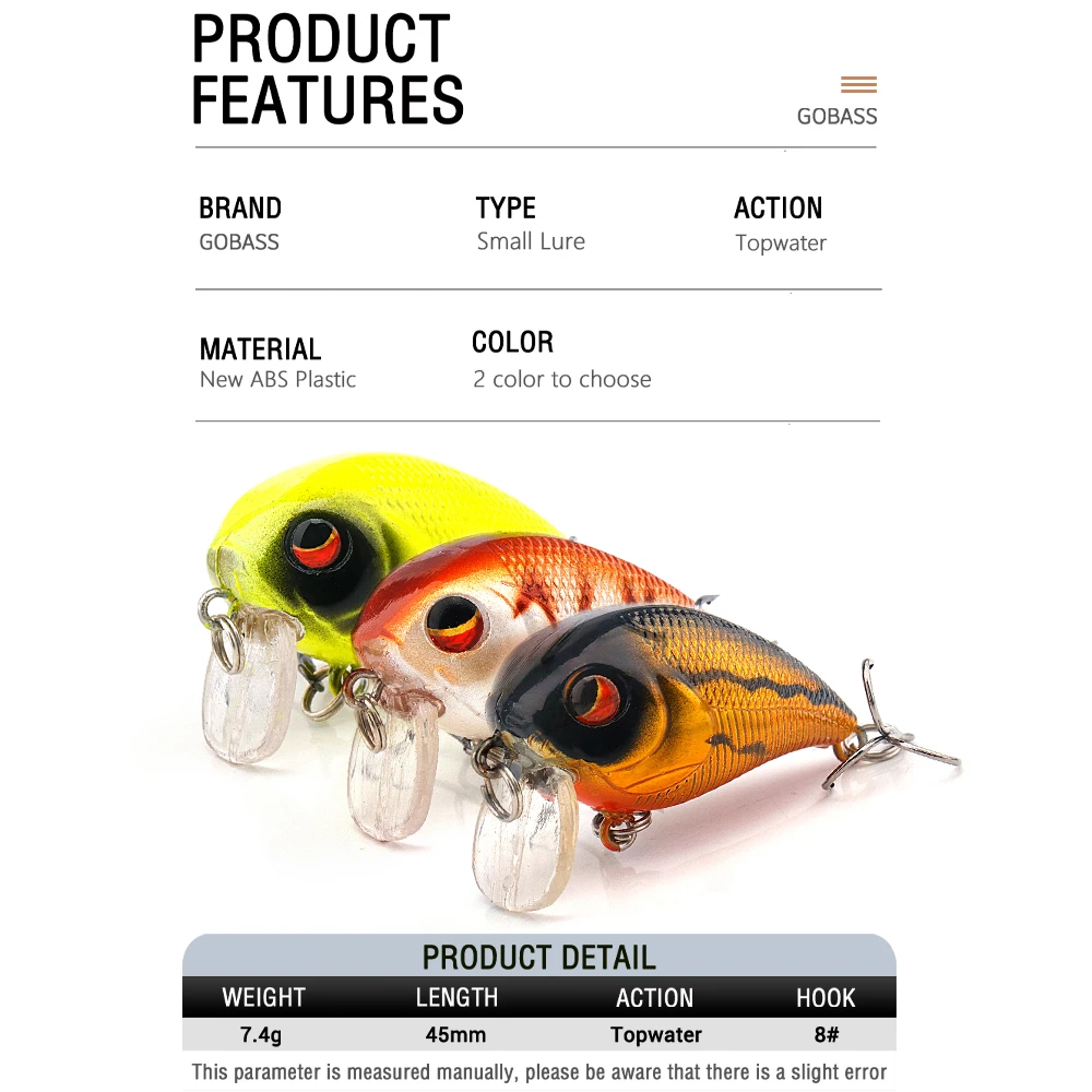 GOBASS 3pcs Mini Crankbait Fishing Lures Set 45mm 7g Floating Crank Wobbler for Pike Trolling Rattling Bait Bass Perch Tackle