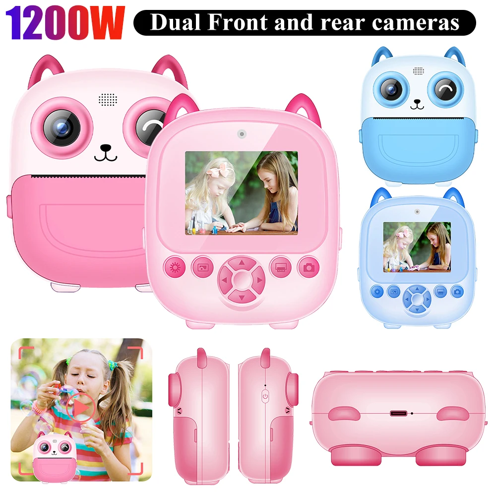 Kids Instant Print Camera 1080P HD Children Digital Camera Toys with Print Paper & 32G Card Birthday Gifts for Girls Boys