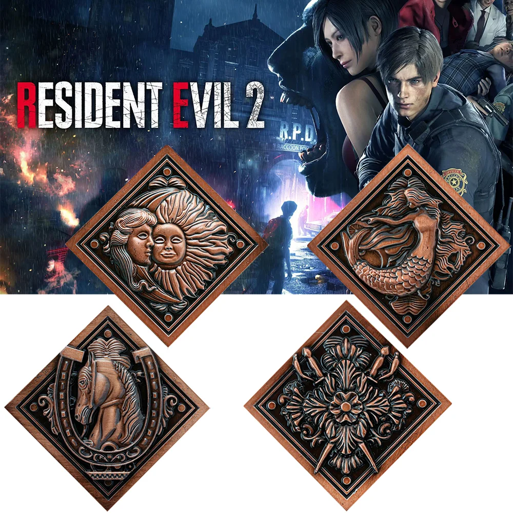Game Peripheral Resident Evil 8 Coin Mermaid Unicorn Sun and Moon Ancient Red Copper Collection Vintage Commemorative Coin