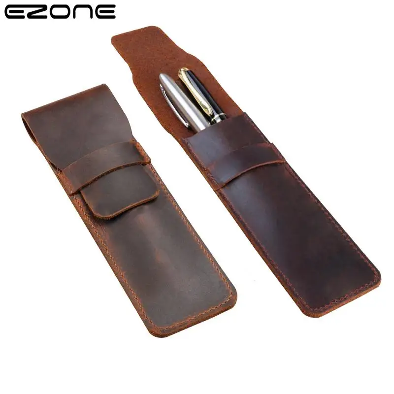 EZONE-estuche de cuero hecho a mano para bolígrafos, bolsa de lápices Retro, Estilo Vintage, personalidad creativa, papelería, regalos para