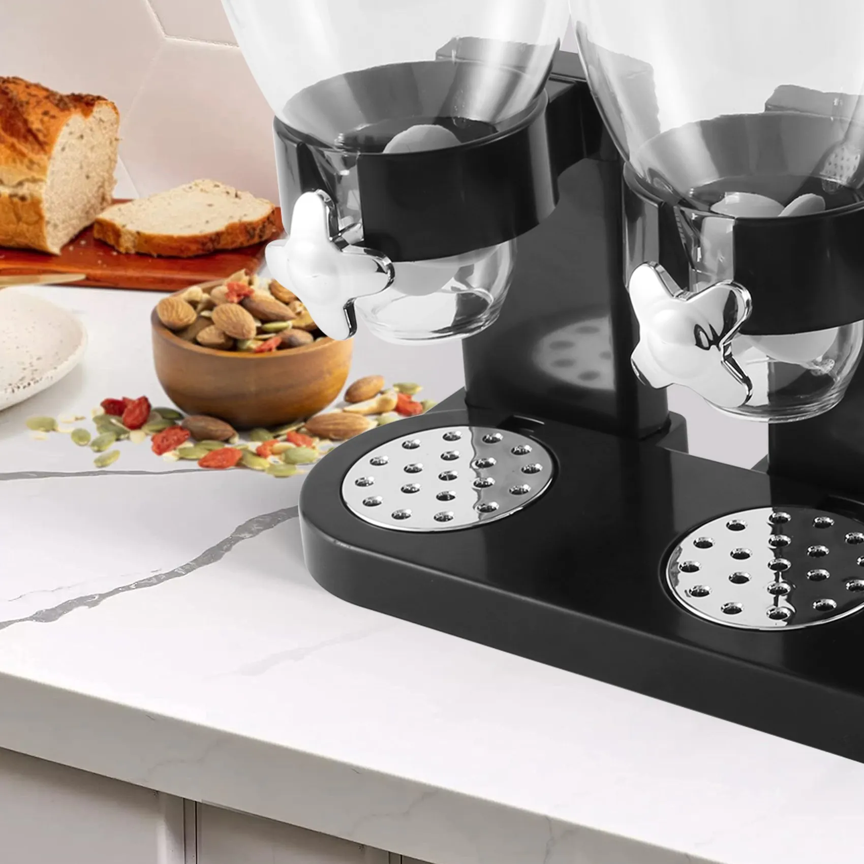 

A33Z-Cereal Dispenser Triple Dry Food Dispenser Container Storage Machine Plastic Oatmeal Nuts Container Box Holds Food