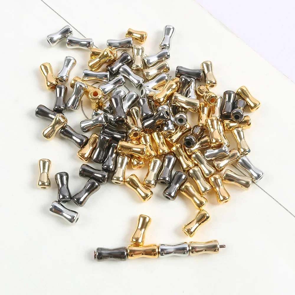 

200pcs 4x8mm Bamboo Shaped CCB Plated Gold Color Acrylic Tube Spacer Loose Beads for Jewelry Making DIY Bracelet Accessories