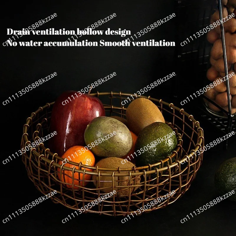 Retro Fruit Bowl Metal Table Centerpiece Round Fruit Storage Basket for Home Kitchen Large Basket Room Decoration Accessories