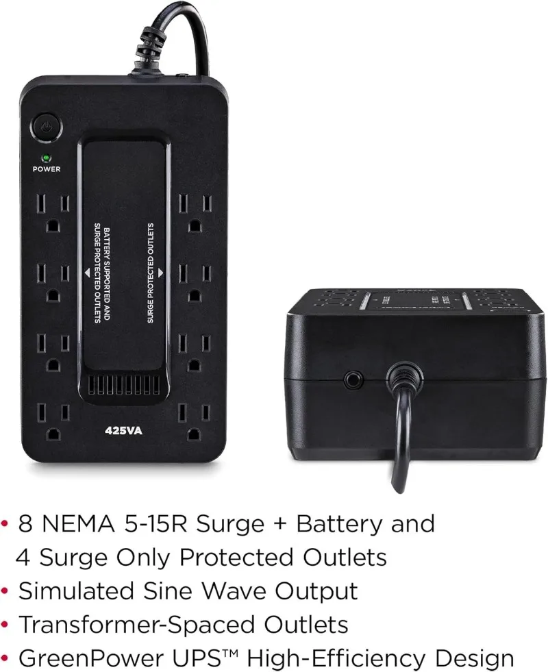 نظام ST425 الاستعداد UPS، 425VA/260W، 8 منافذ، مدمج، أسود