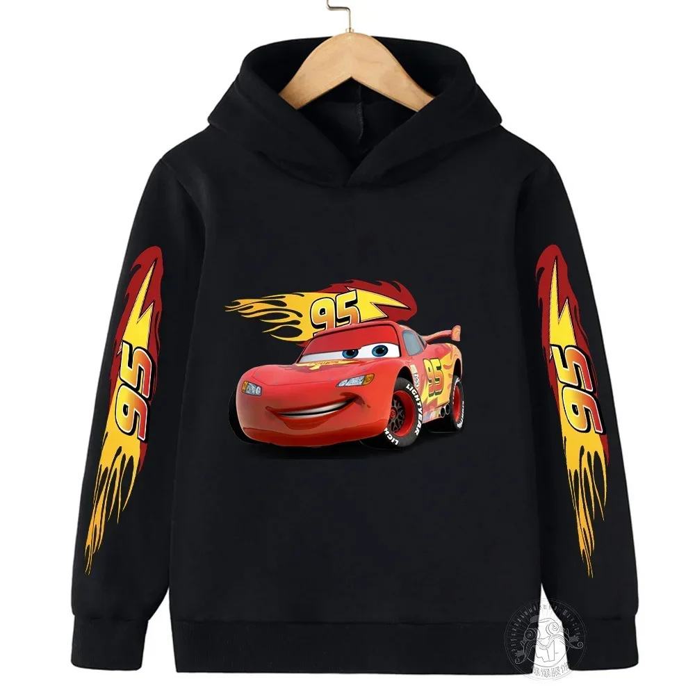 Disney Car Lightning McQueen Cartoon Children Hoodie Autumn Cute Anime Printed Kid Boy Girl Clothing Fashion Pullover Sweatshirt