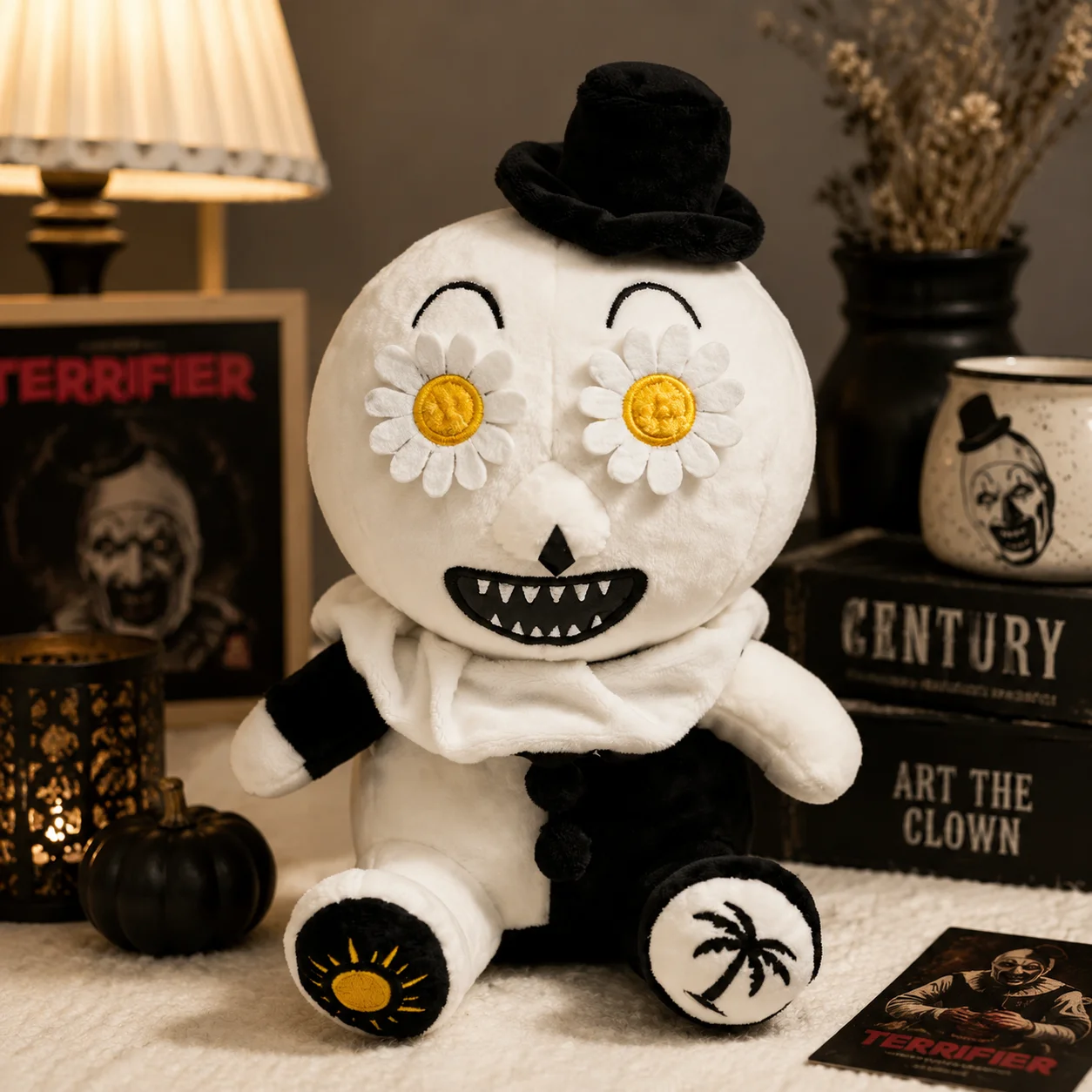 Art the Clown Plush Doll Toy Horror Ice Cream Black Top Hat Sunflower Eye Soft Stuffed Collectible Gift For Fans Adults
