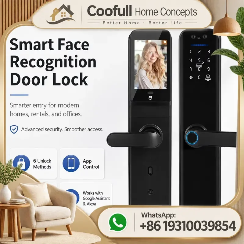 Smart Door Lock 3D Face Recognition Tuya Remote Control With Cat Eye For Home Security Keyless Entry Electronic Deadbolt
