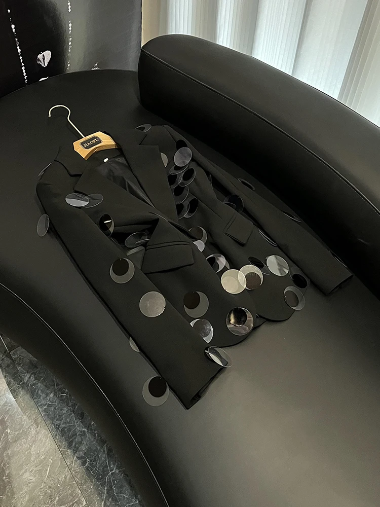 

New Celebri Faion Large Sequins Single Button Slim Fit Suit Jaet A03006 Color Commute Sle Long Sve