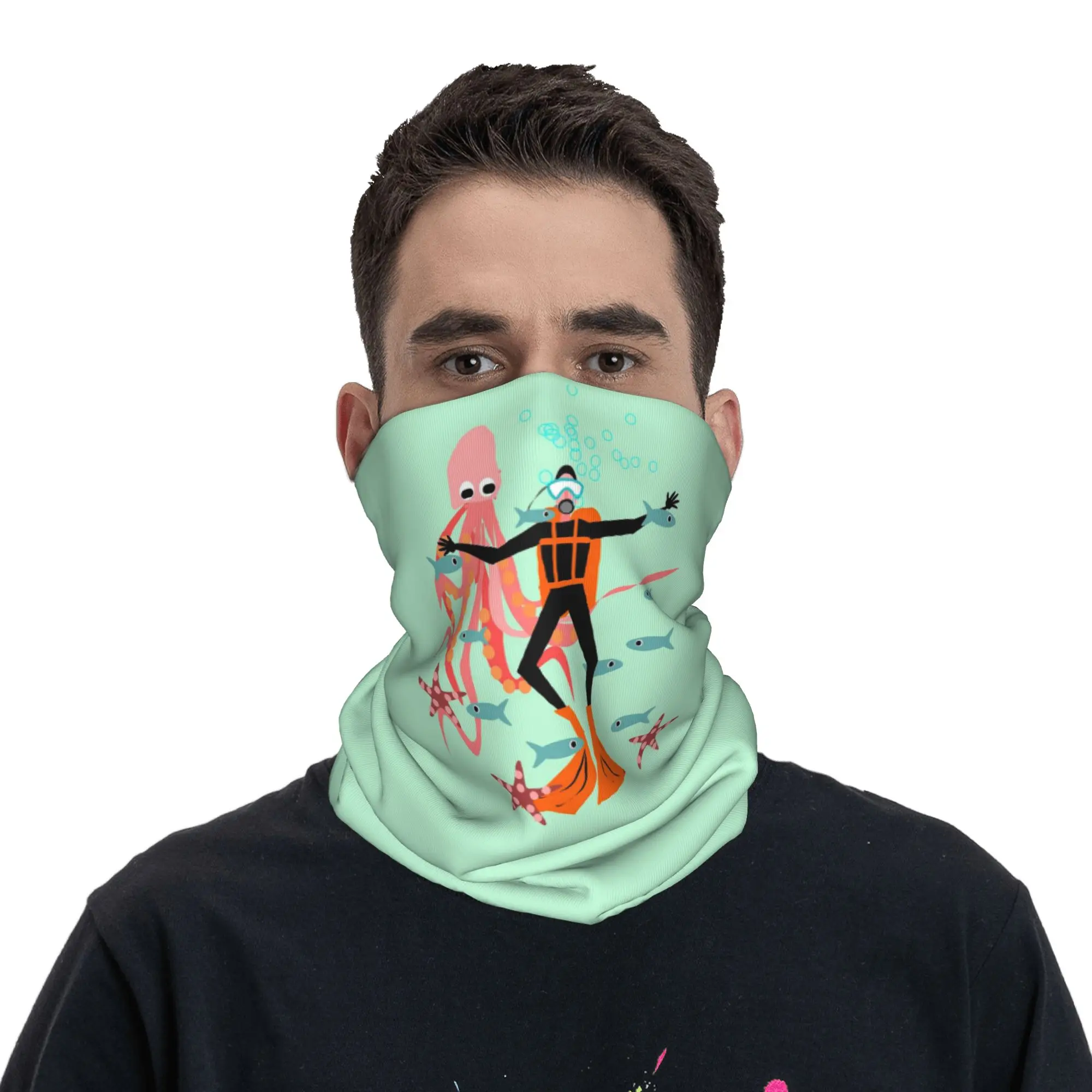 الغوص متعة الغوص تصميم باندانا غطاء الرقبة المطبوعة الوجه وشاح دافئ الدراجات وشاح ركوب للرجال النساء الكبار قابل للغسل
