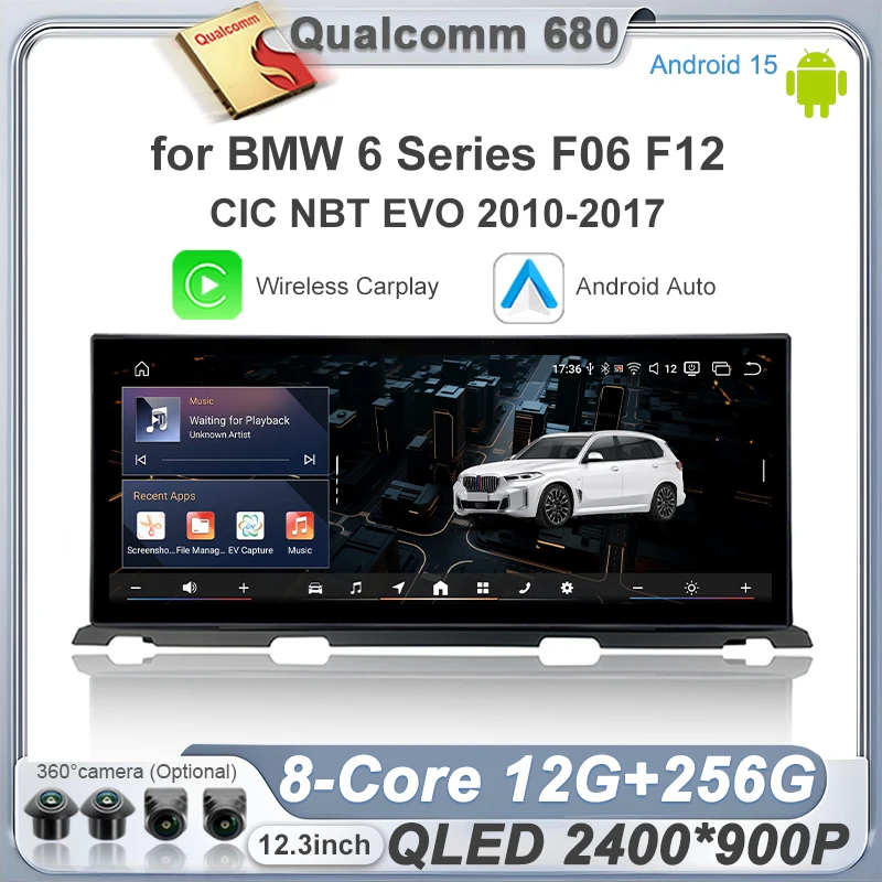 Android 15 8+128GB CarPlay para BMW Serie 6 F06 F12 2010-2017 640i CIC NBT EVO Reproductor Multimedia para Auto GPS Navegación Radio Auto