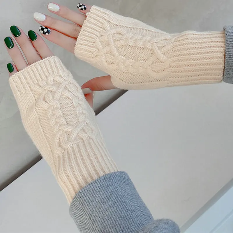 

Y2K Solid Half Finger Gloves for Women Winter Soft Warm Wool Knitting Arm Gloves Writting Warm Mittens Handschoenen Guantes