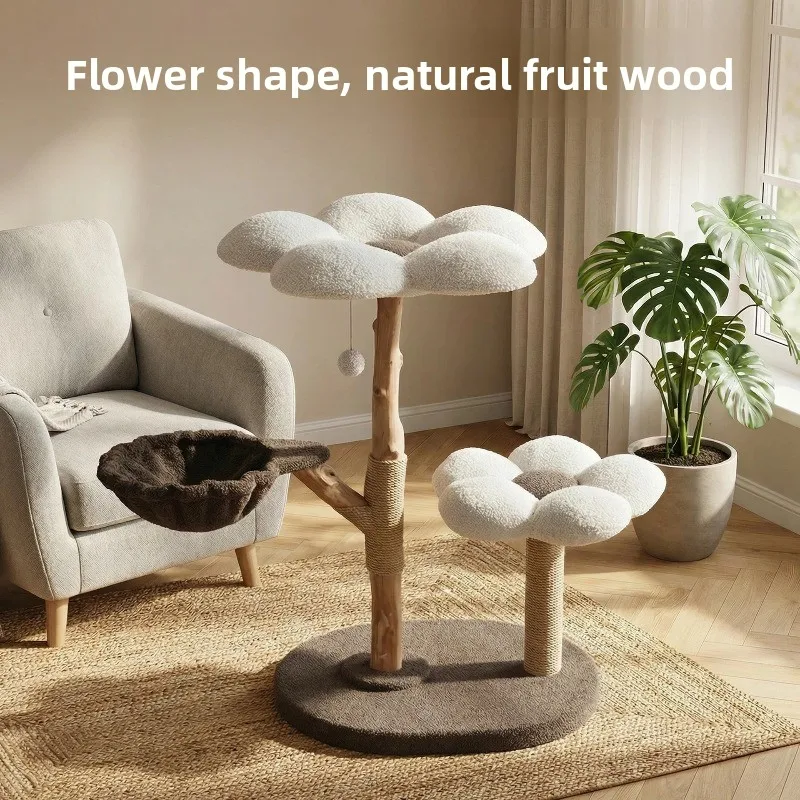 Solid Wood Flower Shaped Cat Climbing Frame, Fruit Tree Trunk, Small Pet, All Season Universal Climbing and Relieving Toy