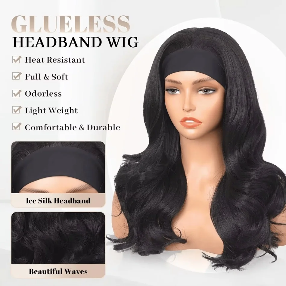 Headband Wig Human Hair Body Wave 16 Inch Glueless None Lace Front Wig Brazilian Virgin Hair Wear And Go Wigs For Women 200% Density Wigs Natural Black Color - view 3