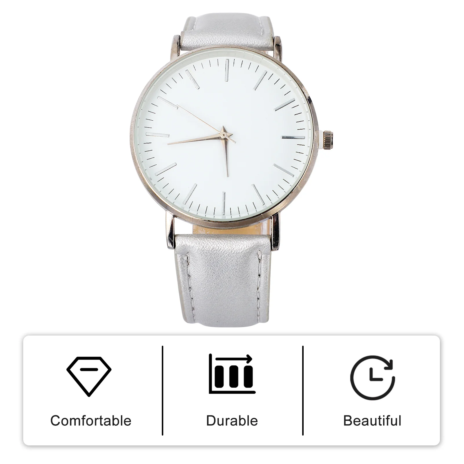 ساعات PU للجنسين ساعة يد فضية ساعات كوارتز إبداعية متينة وحديثة وعصرية هدية لعشاق ساعة يد PU
