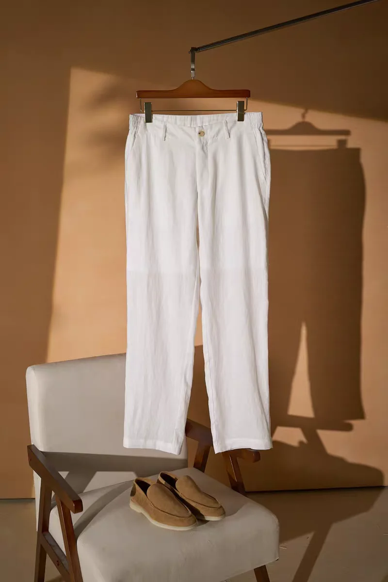

Italian Style Men's Summer Lightweight Luxury Fashion Breathable Color Linen Straight Leg Casual Pants Loose Fit
