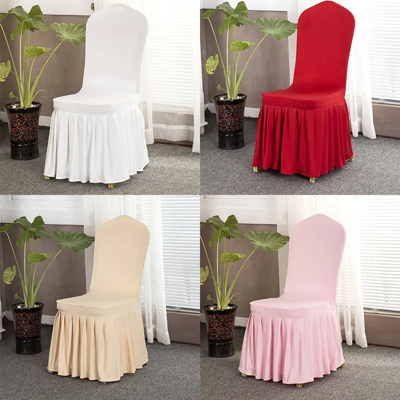 Wedding Chair Cover Party Decoration Spandex With Skirt Pleated Use Elastic Stretch Dining Luxury Birthday Hotel Banquet