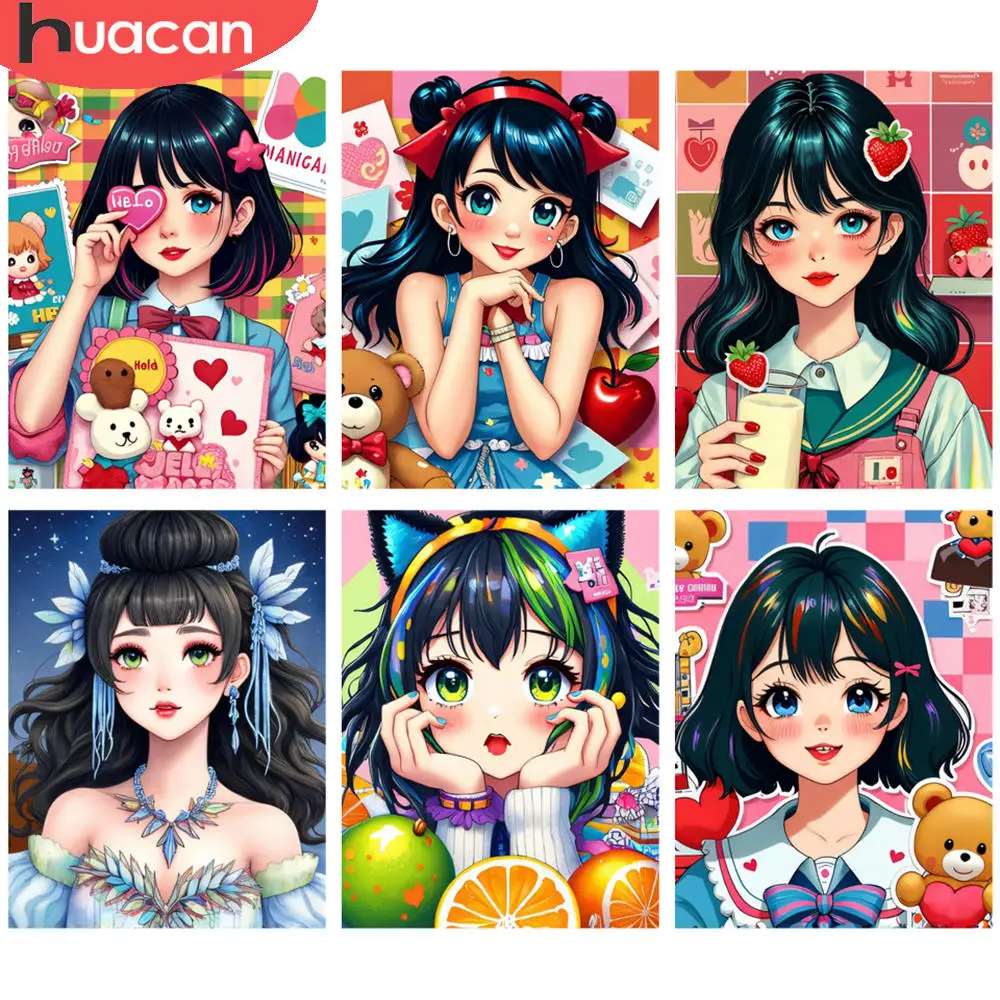 HUACAN Komplette Kits Diamant Malerei Cartoon Stil Mädchen Mehrfarbig Liefert Porträt 5D Kits DIY Kunst Mosaik Bild
